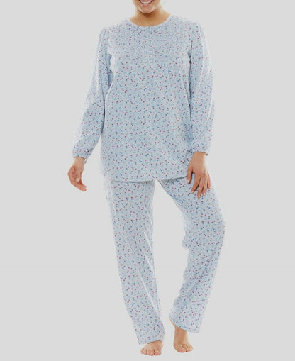 Only Necessities Plus Size Blueberry Floral Long Sleeve Ruffled Pajamas Set 1X