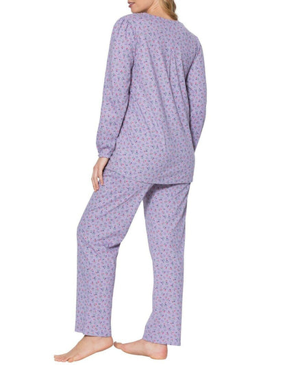 Only Necessities Plus Size Blueberry Floral Long Sleeve Ruffled Pajamas Set 1X