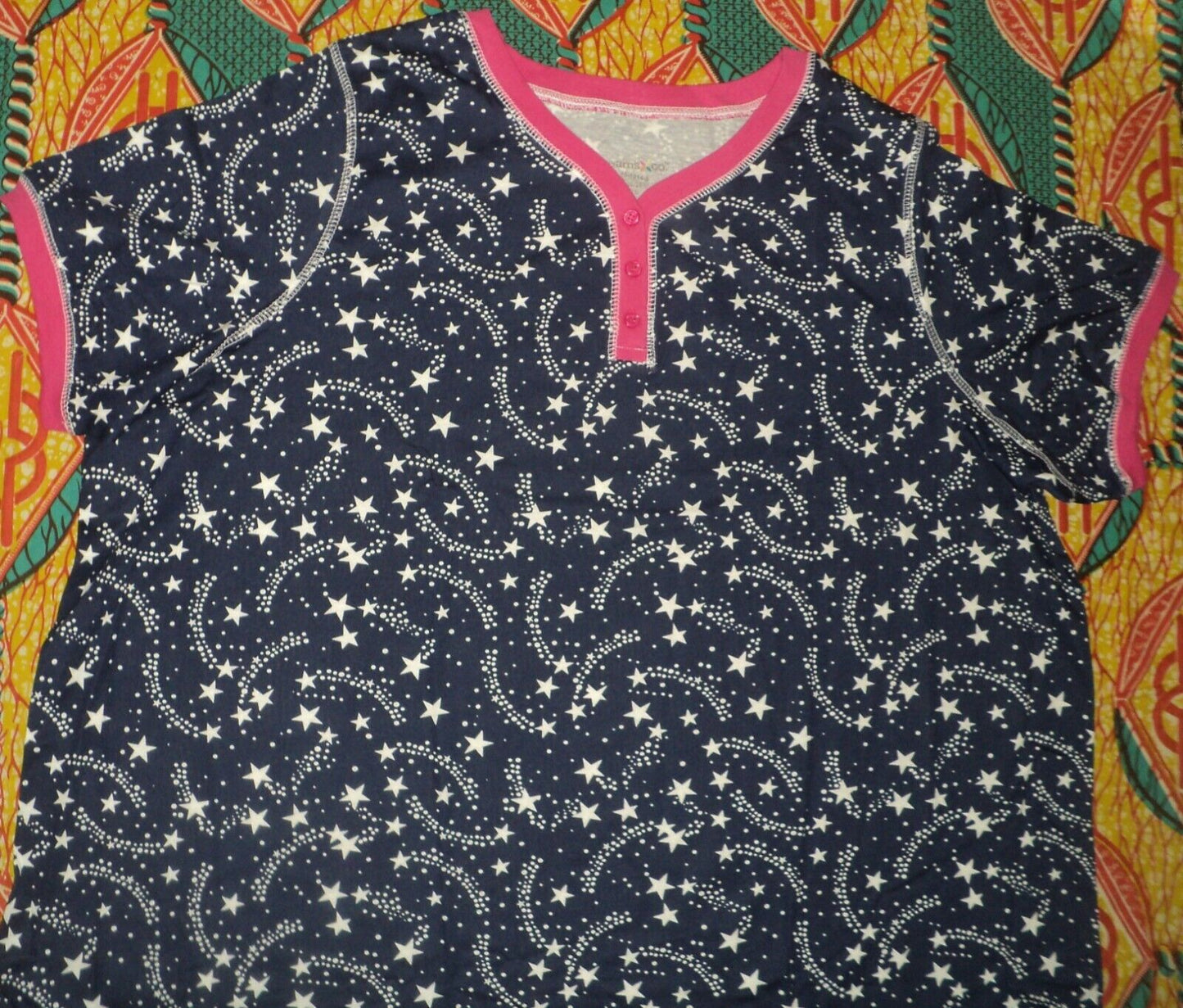 Dreams & Co. Plus Size Evening Blue Stars Long Henley Sleepshirt Size 1X(22/24)