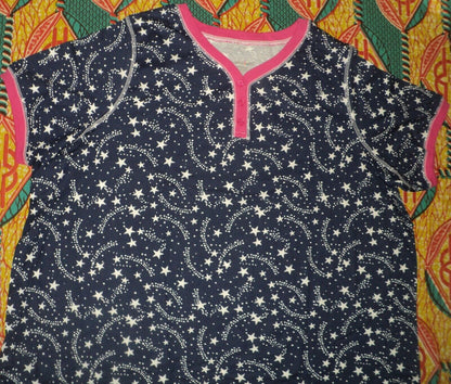 Dreams & Co. Plus Size Evening Blue Stars Long Henley Sleepshirt Size 1X(22/24)