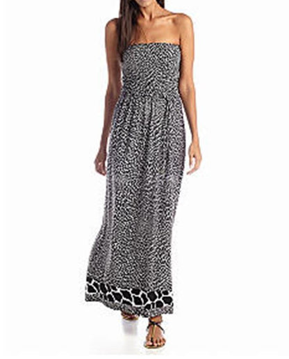 Anne Klein Black/White Multi Animal Print Strapless Maxi Dress