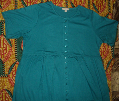 Woman Within Plus Size Laguna Blue Button Front Empire Waist Dress