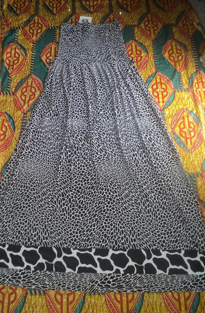 Anne Klein Black/White Multi Animal Print Strapless Maxi Dress